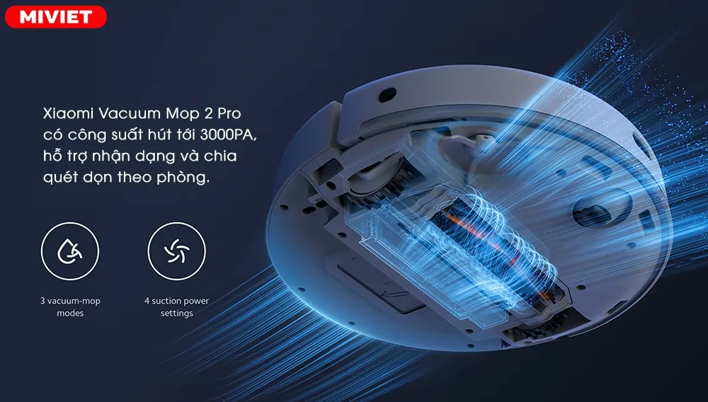 Xiaomi Vacuum Mop 2 Pro sở hữu lực hút 3000 Pa mạnh mẽ