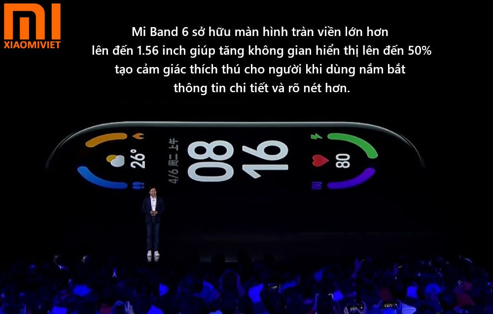Xiaomi Mi Band 6 sở hữu kích thước màn hình lớn hơn 1.56 inch