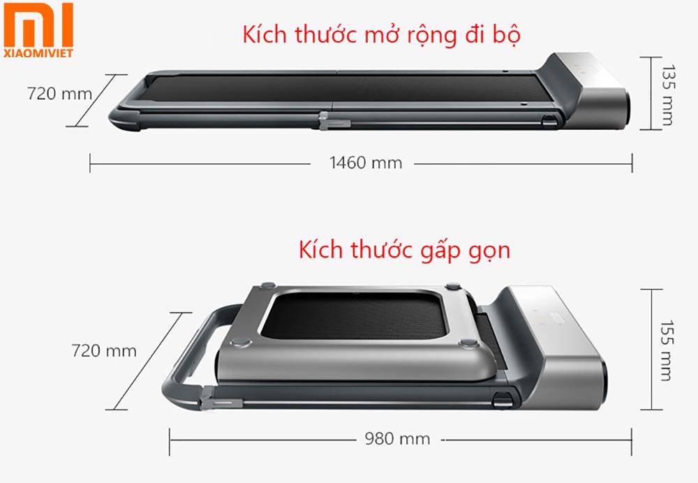 Kích thước máy chạy bộ Xiaomi Kingsmith R1 Pro