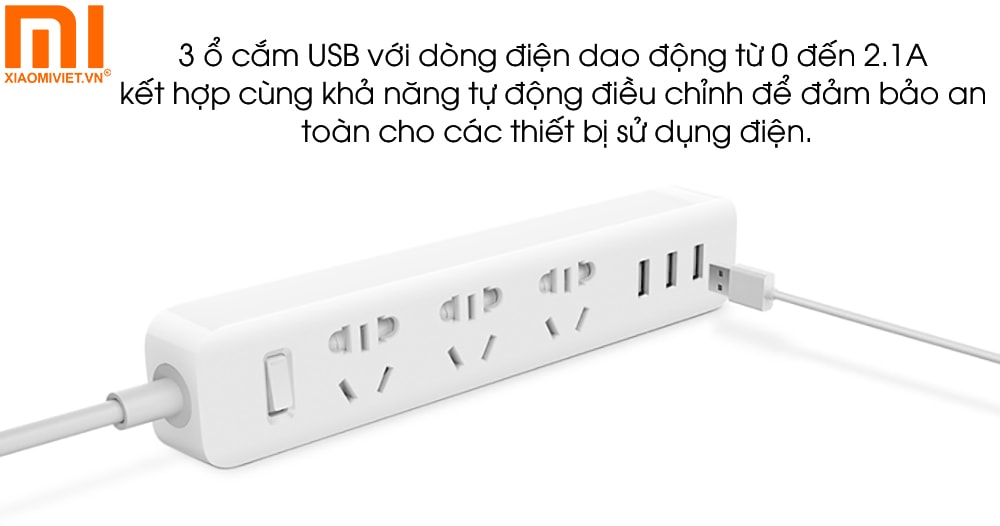 3 ổ cắm USB với dòng điện dao động từ 0 đến 2.1A