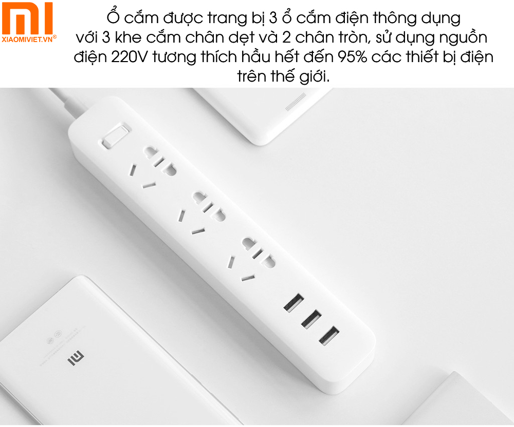 Xiaomi Mi Power Strip đa công dụng, tương thích hầu hết với các thiết bị