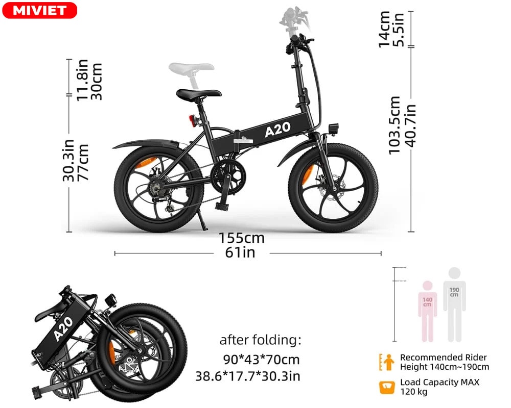 Các thông số tiêu chuẩn trên xe đạp ADO A20XE