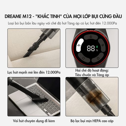 Dreame M12 Combo - Máy hút bụi - lau nhà khô và ướt kiêm hút bụi cầm tay - New Model 2023