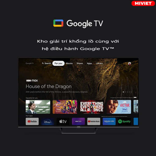 Kho giải trí khổng lồ cùng với hệ điều hành Google TV™