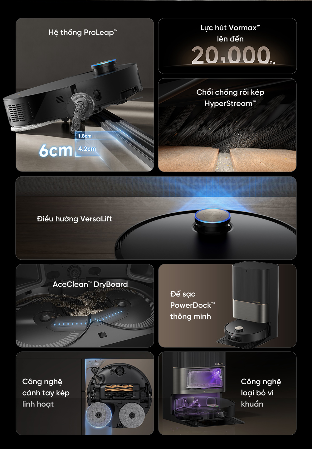 Robot hút bụi lau nhà thông minh chiến binh vượt địa hình Dreame X50 Ultra